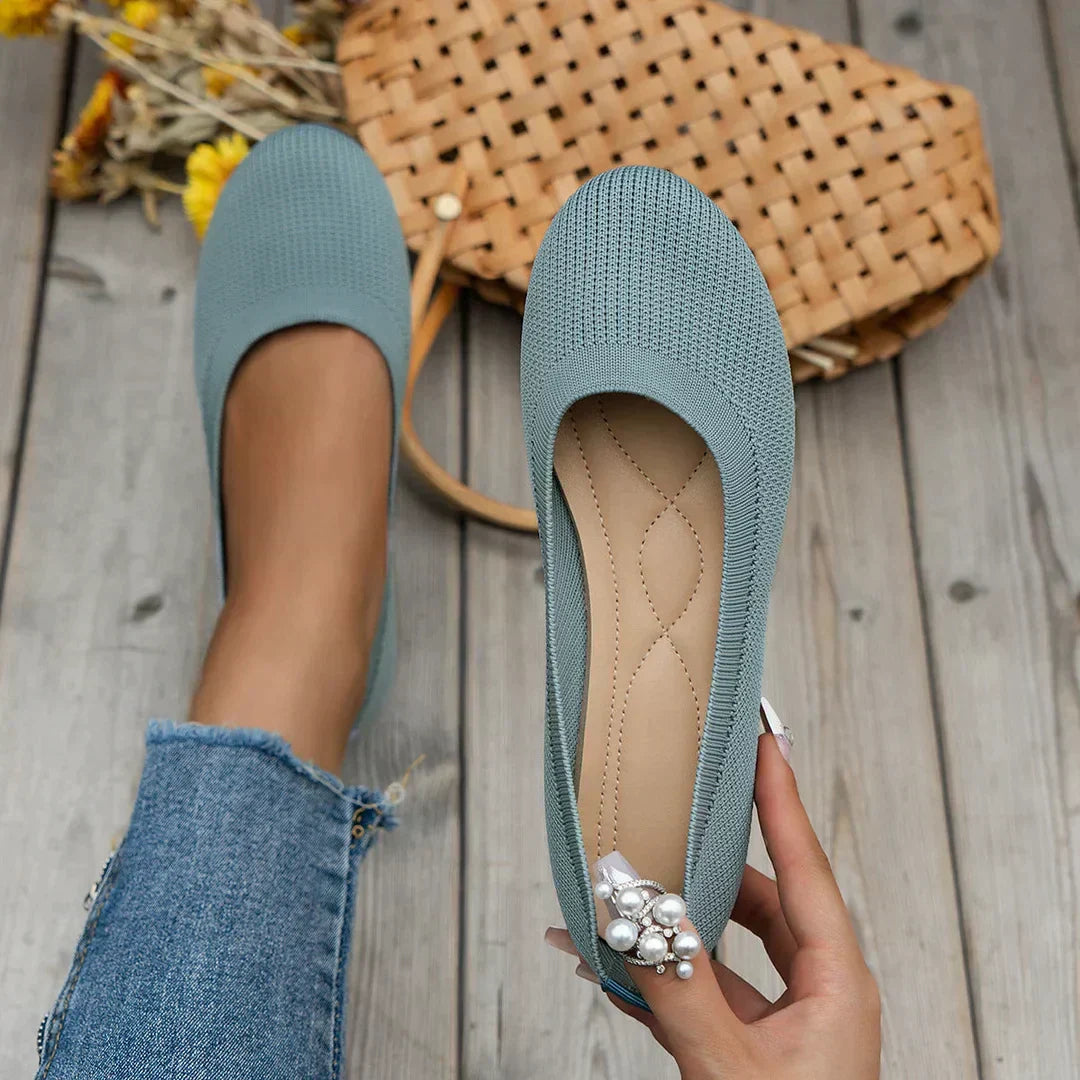 Women's Slip-On Flats with Stretch Knit Upper and Cushioned Sole - 10