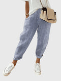 Women's Trousers with Elastic Waistband and Side Pockets - Blue