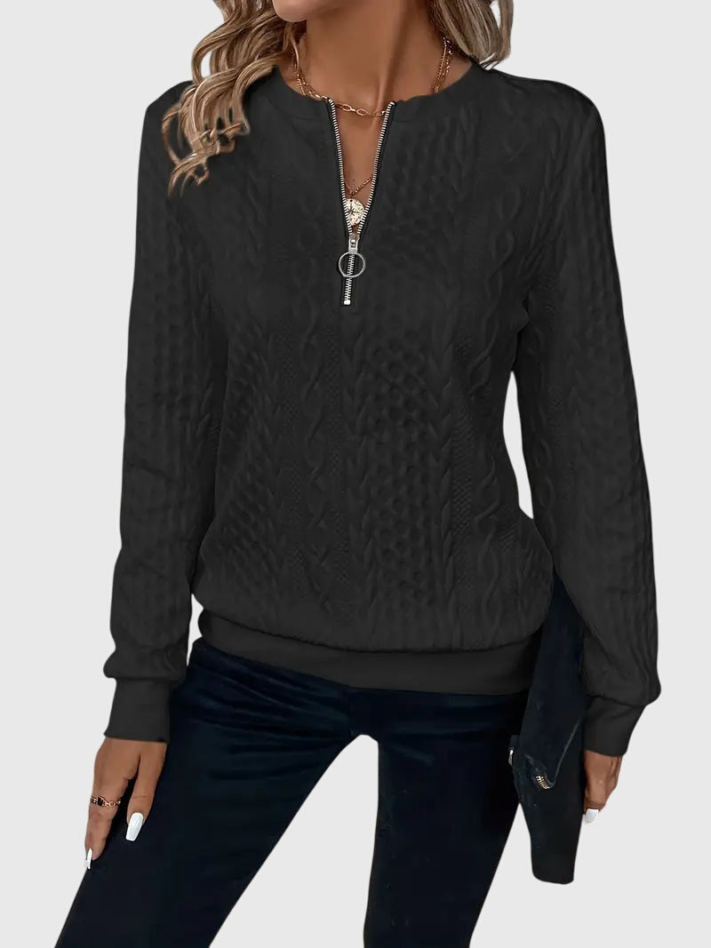 Women's Jumper with Zip Detail and Cable Knit Texture - 10