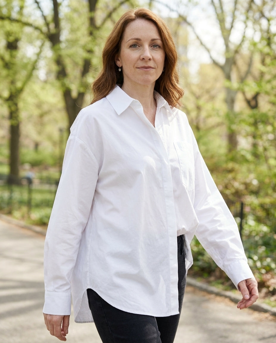 Women's Oversized Shirt with Collar and Chest Pocket - 5