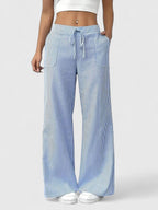 Women's Wide-Leg Trousers with Elasticated Drawstring Waist - 9