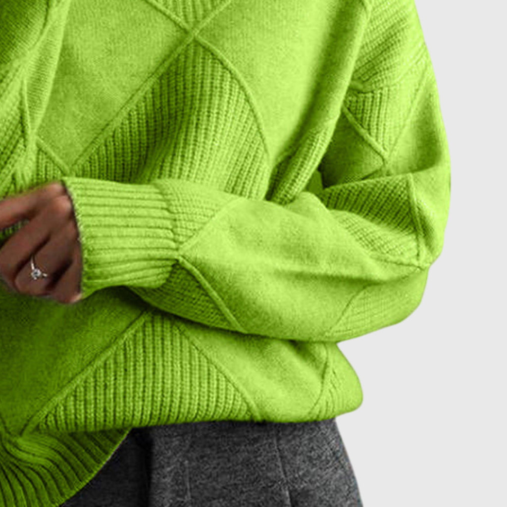 Women's Roll Neck Jumper with Geometric Knit Pattern - 8