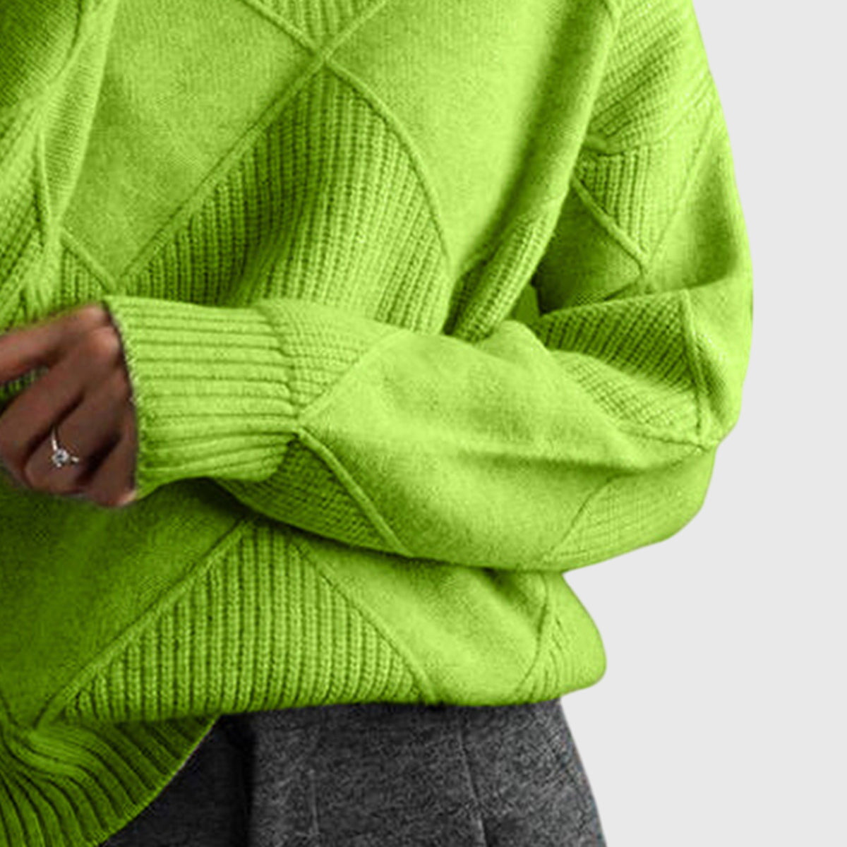 Women's Roll Neck Jumper with Geometric Knit Pattern - 8