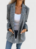 Women's Blazer Checked Notch Lapel with Pockets - Grey