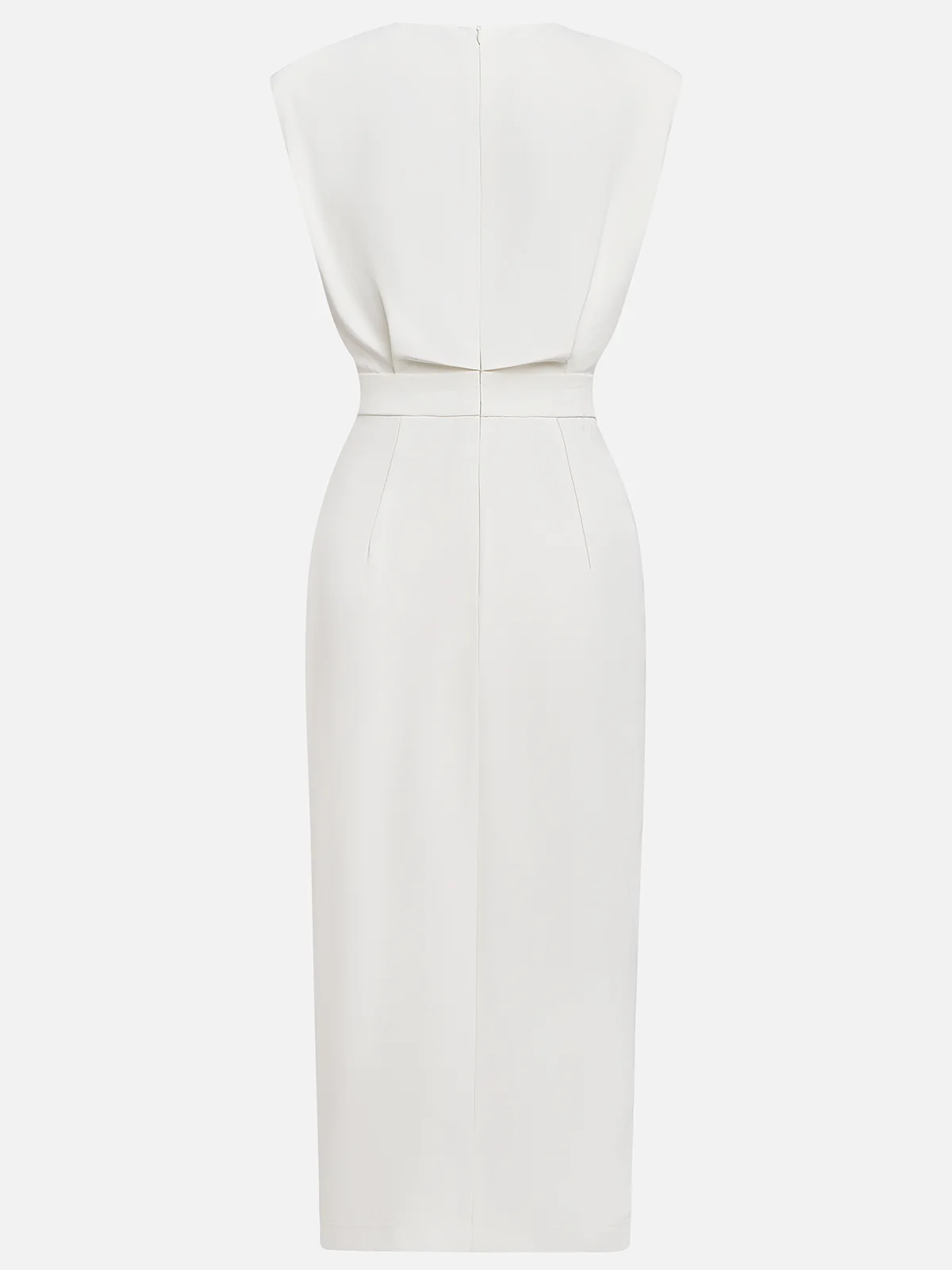 Women's Bodycon Midi Dress Sleeveless with Button Detail and Side Slit - 14