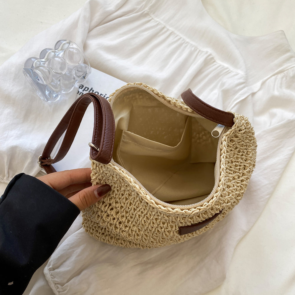 Women's Woven Shoulder Bag with Adjustable Strap - 5