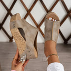 Women's Wedge Slide Sandals with Open Toe and Stud Detailing - 9