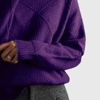 Women's Roll Neck Jumper with Geometric Knit Pattern - 14