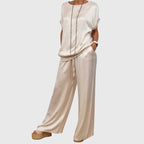 Women's Two-Piece Set Loose Top with Wide-Leg Trousers - White