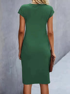 Women's Midi Dress with Round Neck and Ruched Waist - 13