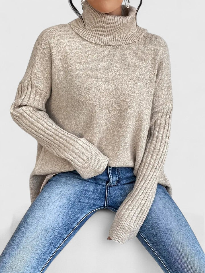 Women's Jumper Roll Neck Long Sleeve Asymmetric Hem - 8