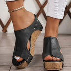 Women's Wedge Slide Sandals with Open Toe and Stud Detailing - 3