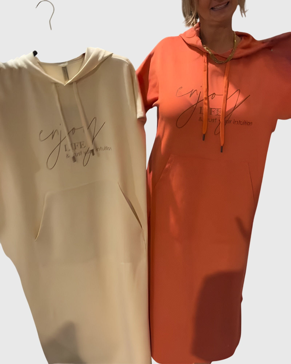 Women's Hooded Dress Short Sleeve with Kangaroo Pocket - 6