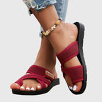 Women's Sandals with Crossover Straps and Cushioned Sole - Red