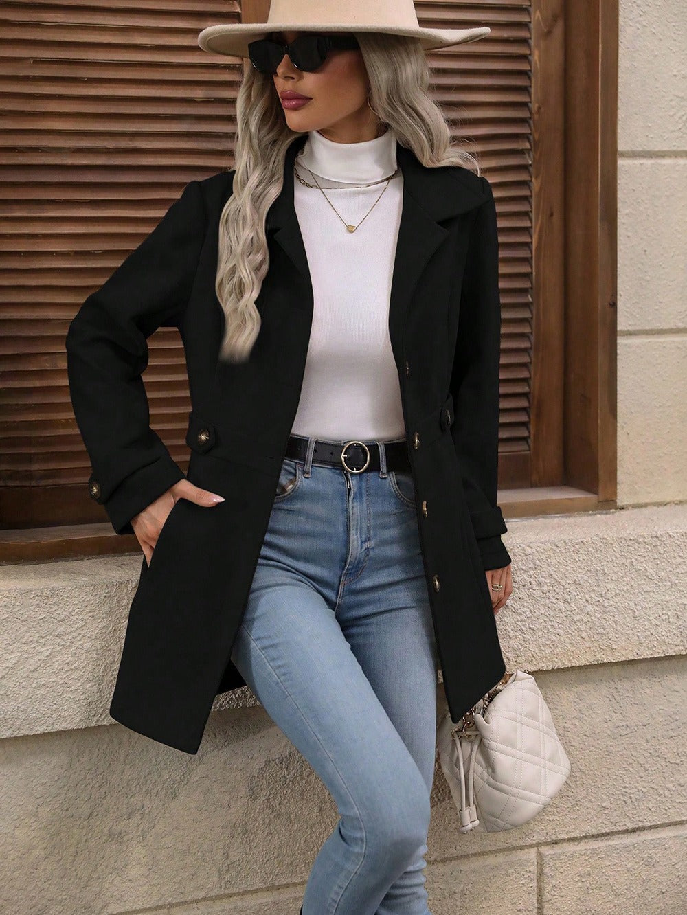 Women's Trench Coat Single-Breasted with Belted Waist and Notch Collar - 8