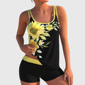 Women's Floral Print Two-Piece Swimsuit Set with Tank Top and Shorts - Yellow