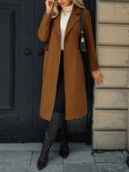 Women's Belted Long Coat Notch Lapel Front Pockets - 13