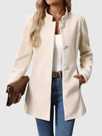 Women's Collarless Jacket with Button Closure and Waist Shaping - 6