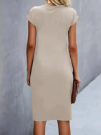 Women's Midi Dress with Round Neck and Ruched Waist - 11
