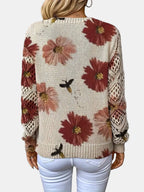 Women's Jumper V-Neck Floral Print with Crochet Sleeves - 9