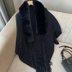 Women's Knitted Scarf with Faux Fur Trim and Fringed Edge - 8