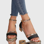 Women's Heeled Sandals with Ankle Strap and Block Heel