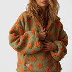 Women's Jumper Long Sleeve with Half-Zip and Floral Print - 8