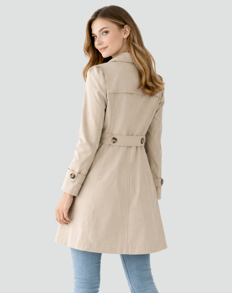 Women's Slim Fit Trench Coat with Lapel Collar - 2