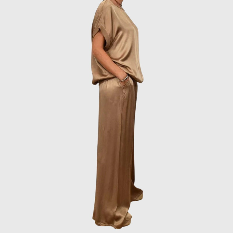 Women's Two-Piece Set Loose Top with Wide-Leg Trousers - 9