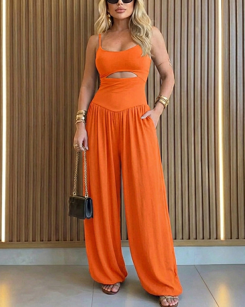 Women's Jumpsuit Cami Backless Ruched High Waist Cut-Out - 12