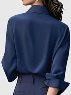 Women's Long Sleeve Shirt with Collar and Curved Hem - 6