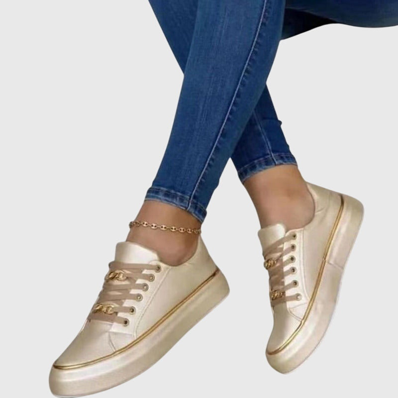 Women's Trainers with Chain Detail and Platform Sole - Gold