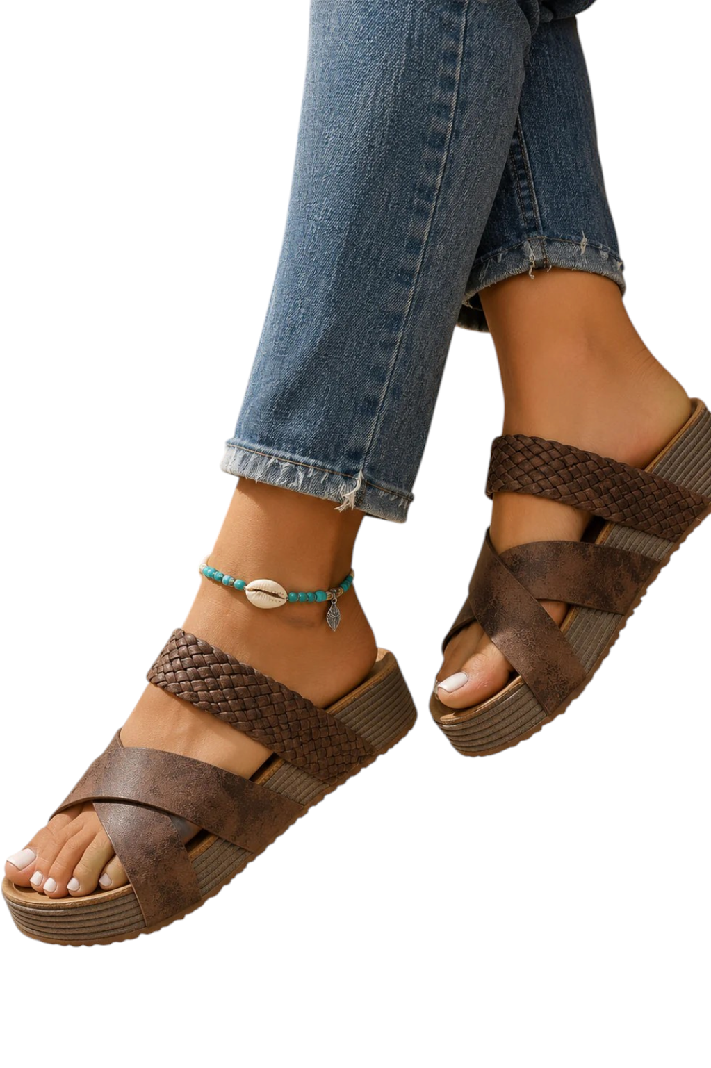 Women's Braided Cross-Front Platform Slide Sandals