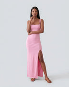 Women's Maxi Dress Sleeveless with Open Back and Square Neckline - 14