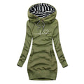 Women's Hoodie with Heartbeat Print and Striped Hood Lining - Green