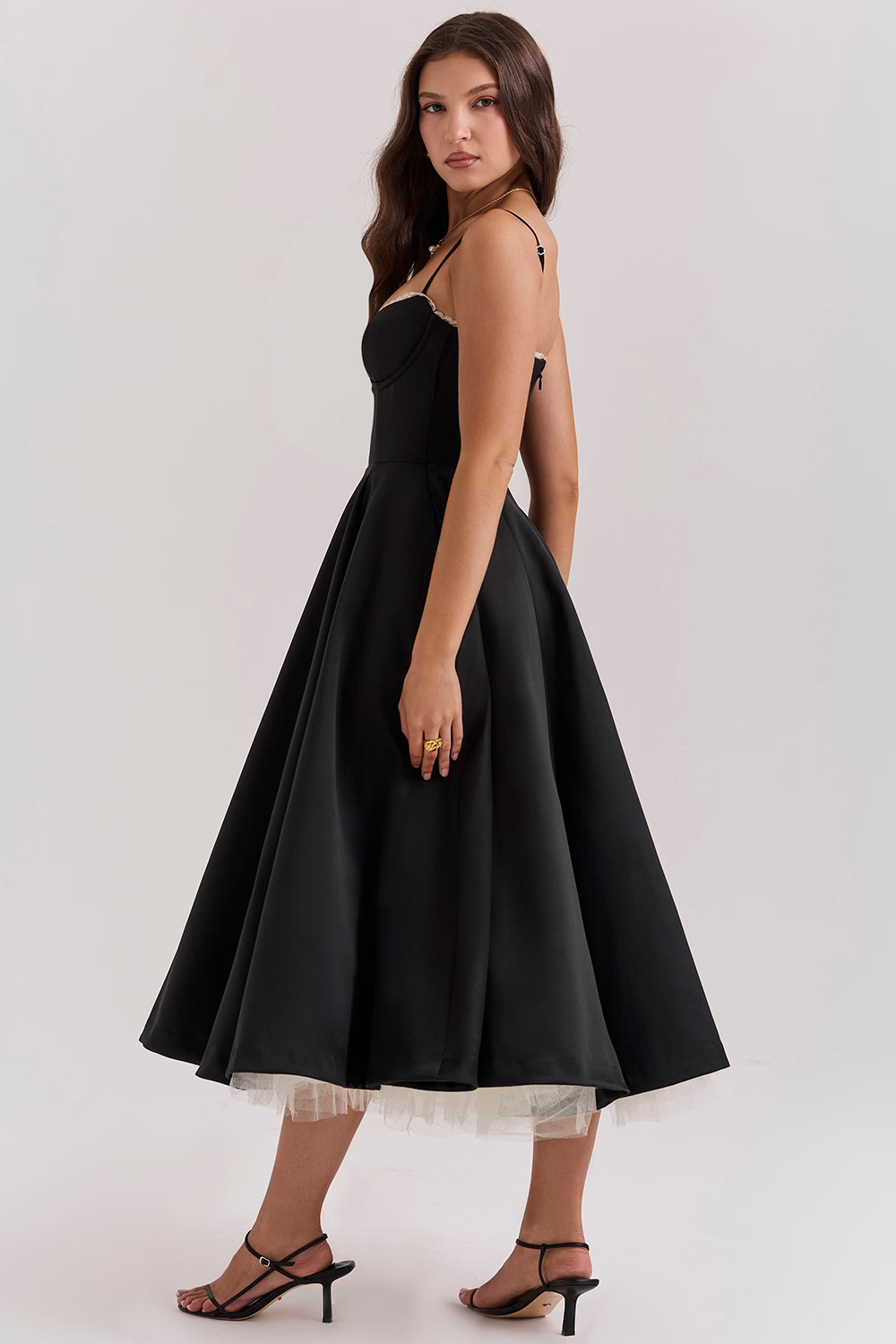 Women's Corset Midi Dress with A-Line Skirt and Sweetheart Neckline - 14