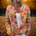 Women's Cardigan Open-Front with Button Detail and Printed Pattern - Multicolour