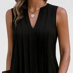 Women's Sleeveless Dress with V-Neck and Pleated Detail - 4