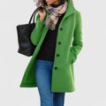 Women's Coat Single-Breasted with Notched Collar and Button Front - Green