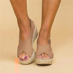 Women's Espadrille Wedge Sandals with Crossover Straps - 10