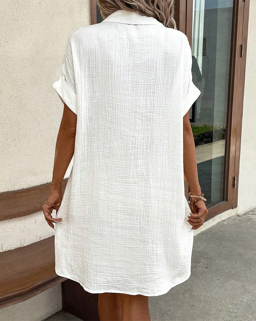 Women's Shirt Dress Button-Up with Collar and Side Pockets - 5