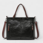 Women's Tote Bag with Front Pockets and Twin Handles - Black