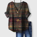 Women's Blouse V-Neck Three-Quarter Sleeve with Printed Pattern - Multicolour
