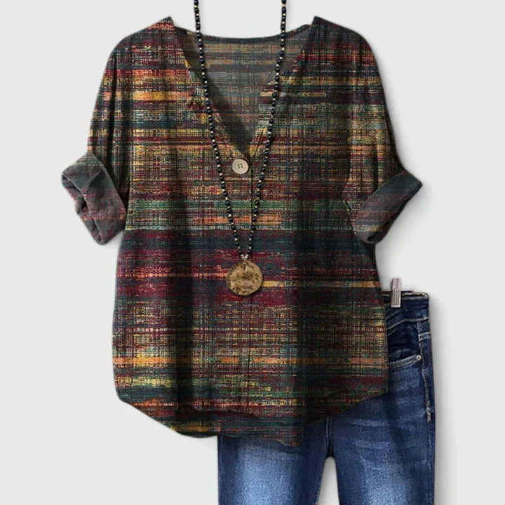Women's Blouse V-Neck Three-Quarter Sleeve with Printed Pattern