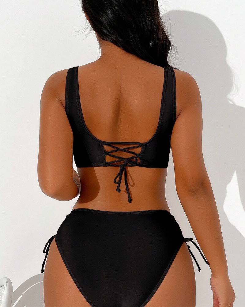 Women's V-Neck Wrap Bikini with Ruched Tie-Side Bottoms - 3