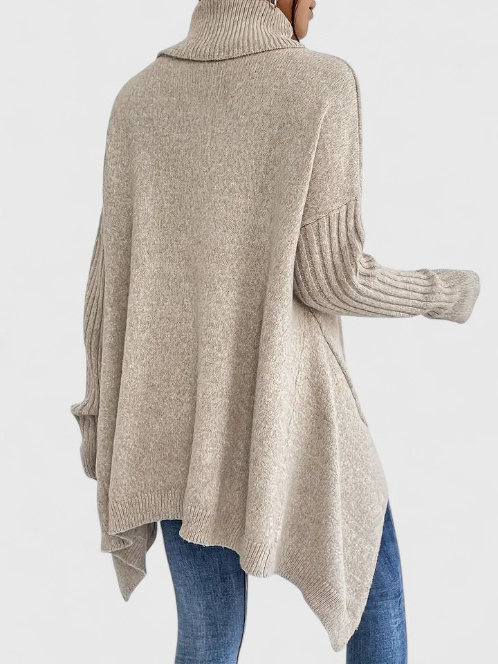 Women's Jumper Roll Neck Long Sleeve Asymmetric Hem - 9