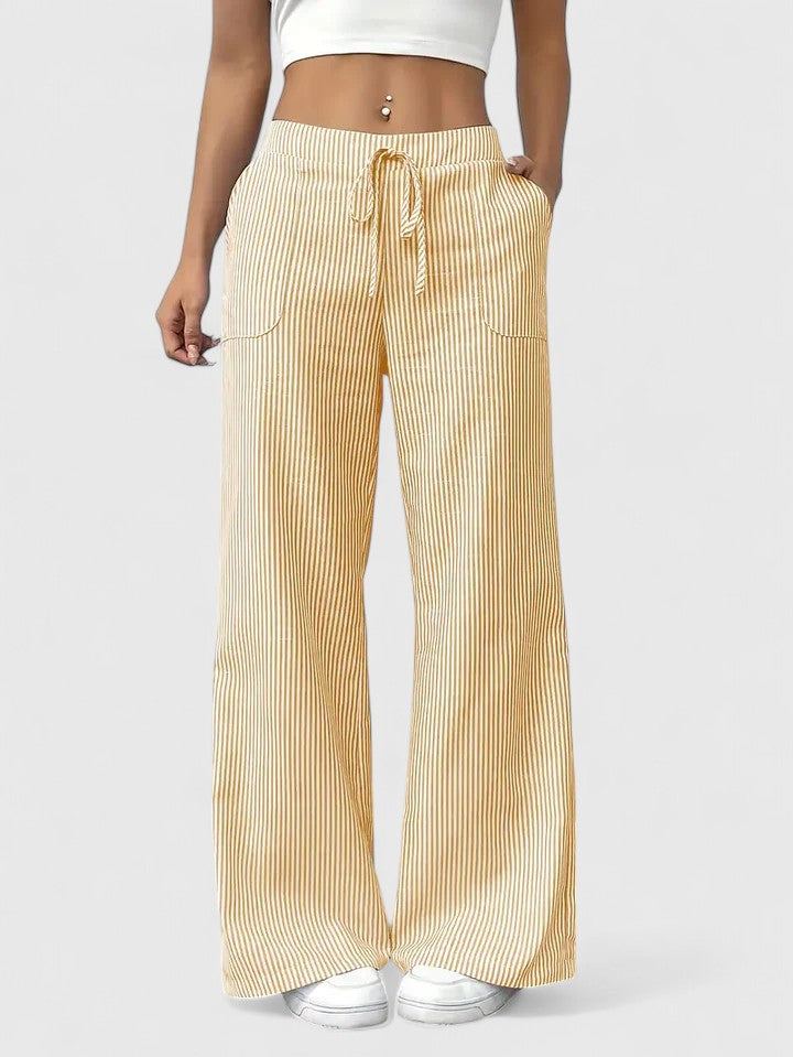 Women's Wide-Leg Trousers with Elasticated Drawstring Waist - 6