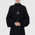 Women's Open-Front Cardigan with Balloon Sleeves - Black