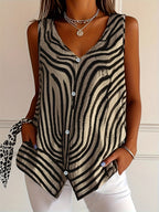 Women's Sleeveless Blouse with V-Neck and Button Front