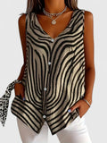 Women's Sleeveless Blouse with V-Neck and Button Front - Khaki